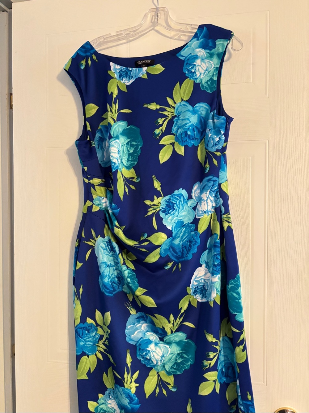 Glamour Navy Floral Draped Sheath Dress